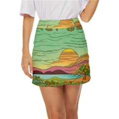Painting Colors Box Green Mini Front Wrap Skirt by Bedest