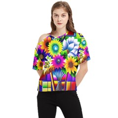 Flower Vase Flower Collage Pop Art One Shoulder Cut Out T-shirt by Bedest