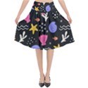 Sea Shells Pattern Wallpaper Fish Flared Midi Skirt View1