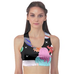 Girl Bed Space Planets Spaceship Rocket Astronaut Galaxy Universe Cosmos Woman Dream Imagination Bed Fitness Sports Bra by Maspions