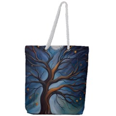Tree Branches Mystical Moon Expressionist Oil Painting Acrylic Painting Abstract Nature Moonlight Ni Full Print Rope Handle Tote (large) by Maspions