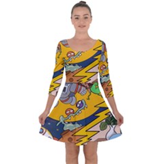Astronaut Moon Monsters Spaceship Universe Space Cosmos Quarter Sleeve Skater Dress by Maspions
