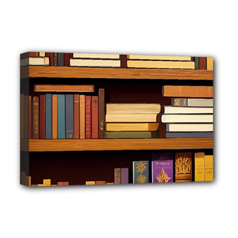 Book Nook Books Bookshelves Comfortable Cozy Literature Library Study Reading Room Fiction Entertain Deluxe Canvas 18  X 12  (stretched) by Maspions