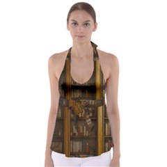 Books Book Shelf Shelves Knowledge Book Cover Gothic Old Ornate Library Tie Back Tankini Top by Maspions