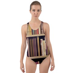 Books Bookshelves Office Fantasy Background Artwork Book Cover Apothecary Book Nook Literature Libra Cut-out Back One Piece Swimsuit by Grandong