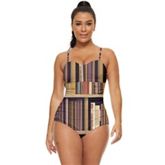 Books Bookshelves Office Fantasy Background Artwork Book Cover Apothecary Book Nook Literature Libra Retro Full Coverage Swimsuit by Grandong
