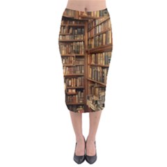 Room Interior Library Books Bookshelves Reading Literature Study Fiction Old Manor Book Nook Reading Midi Pencil Skirt by Grandong
