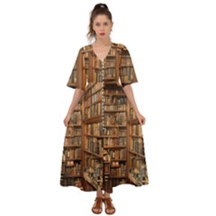 Room Interior Library Books Bookshelves Reading Literature Study Fiction Old Manor Book Nook Reading Kimono Sleeve Boho Dress by Grandong