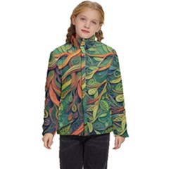 Outdoors Night Setting Scene Forest Woods Light Moonlight Nature Wilderness Leaves Branches Abstract Kids  Puffer Bubble Jacket Coat by Grandong