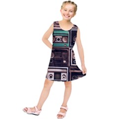 Retro Electronics Old Antiques Texture Wallpaper Vintage Cassette Tapes Retrospective Kids  Tunic Dress by Grandong