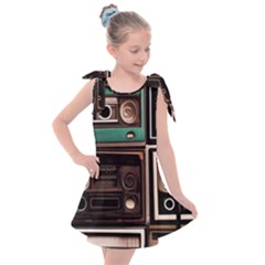 Retro Electronics Old Antiques Texture Wallpaper Vintage Cassette Tapes Retrospective Kids  Tie Up Tunic Dress by Grandong