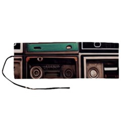 Retro Electronics Old Antiques Texture Wallpaper Vintage Cassette Tapes Retrospective Roll Up Canvas Pencil Holder (m) by Grandong