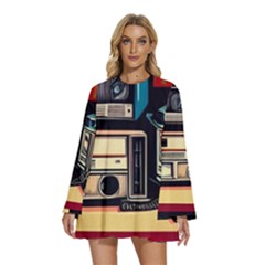 Radios Tech Technology Music Vintage Antique Old Round Neck Long Sleeve Bohemian Style Chiffon Mini Dress by Grandong