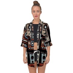 Retro Cameras Old Vintage Antique Technology Wallpaper Retrospective Open Front Chiffon Kimono by Grandong