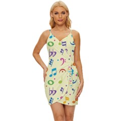 Seamless Pattern Musical Note Doodle Symbol Wrap Tie Front Dress by Apen