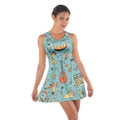 Seamless Pattern Musical Instruments Notes Headphones Player Cotton Racerback Dress by Apen