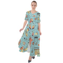 Seamless Pattern Musical Instruments Notes Headphones Player Waist Tie Boho Maxi Dress by Apen