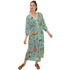 Seamless Pattern Musical Instruments Notes Headphones Player Grecian Style  Maxi Dress by Apen