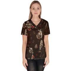 Vintage Tattoos Nautical Women s V-neck Scrub Top by Apen