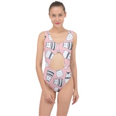 Cute Cats Cartoon Seamless-pattern Center Cut Out Swimsuit by Apen
