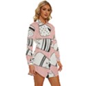 Cute Cats Cartoon Seamless-pattern Womens Long Sleeve Shirt Dress View3