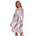 Cute Cats Cartoon Seamless-pattern Long Sleeve Shirt Collar A-Line Dress View2