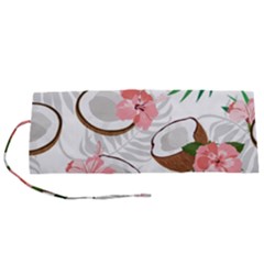 Seamless Pattern Coconut Piece Palm Leaves With Pink Hibiscus Roll Up Canvas Pencil Holder (s) by Apen