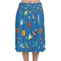 Space Rocket Solar System Pattern Velvet Flared Midi Skirt View1