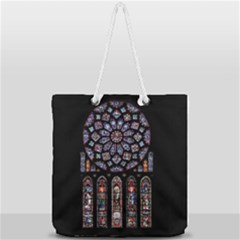 Chartres Cathedral Notre Dame De Paris Stained Glass Full Print Rope Handle Tote (large) by Maspions
