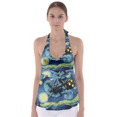 Spaceship Starry Night Van Gogh Painting Tie Back Tankini Top by Maspions