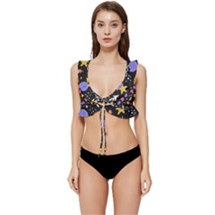 Sea Shells Pattern Wallpaper Fish Low Cut Ruffle Edge Bikini Top by Maspions