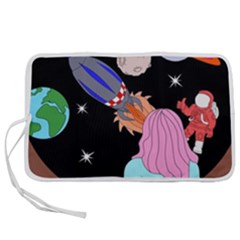 Girl Bed Space Planets Spaceship Rocket Astronaut Galaxy Universe Cosmos Woman Dream Imagination Bed Pen Storage Case (l) by Maspions
