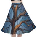 Tree Branches Mystical Moon Expressionist Oil Painting Acrylic Painting Abstract Nature Moonlight Ni A-Line Full Circle Midi Skirt With Pocket View1