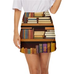 Book Nook Books Bookshelves Comfortable Cozy Literature Library Study Reading Room Fiction Entertain Mini Front Wrap Skirt by Maspions