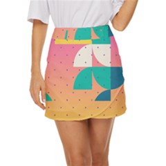 Abstract Geometric Bauhaus Polka Dots Retro Memphis Art Mini Front Wrap Skirt by Maspions