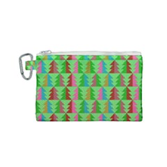 Trees Pattern Retro Pink Red Yellow Holidays Advent Christmas Canvas Cosmetic Bag (small) by Maspions