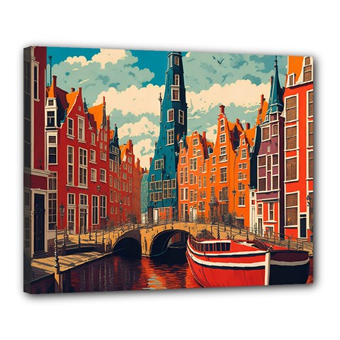 London England Bridge Europe Buildings Architecture Vintage Retro Town City Canvas 20  X 16  (stretched) by Maspions