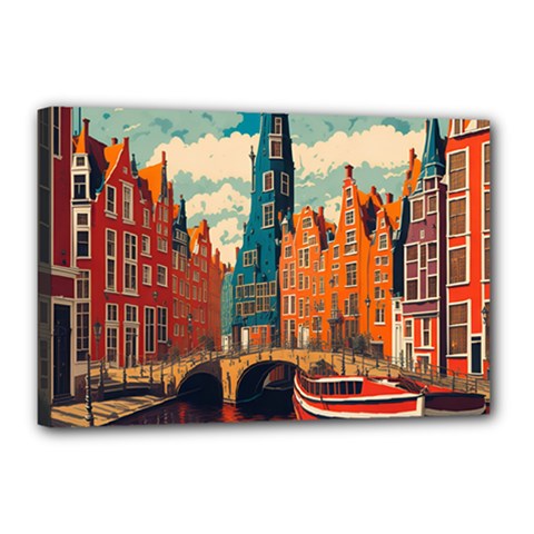 London England Bridge Europe Buildings Architecture Vintage Retro Town City Canvas 18  X 12  (stretched) by Maspions