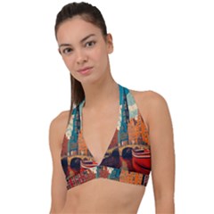 London England Bridge Europe Buildings Architecture Vintage Retro Town City Halter Plunge Bikini Top by Maspions