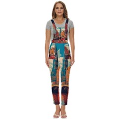 London England Bridge Europe Buildings Architecture Vintage Retro Town City Women s Pinafore Overalls Jumpsuit by Maspions