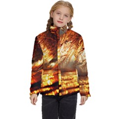 Wave Art Mood Water Sea Beach Kids  Puffer Bubble Jacket Coat by Maspions