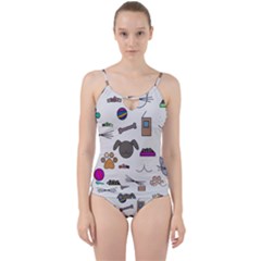 Cat Dog Pet Doodle Cartoon Sketch Cute Kitten Kitty Animal Drawing Pattern Cut Out Top Tankini Set by Bedest