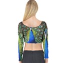Peacock Bird Feathers Pheasant Nature Animal Texture Pattern Long Sleeve Crop Top View2