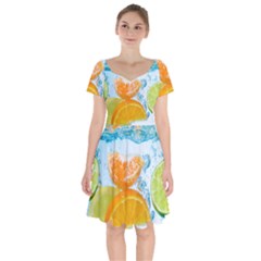 Fruits, Fruit, Lemon, Lime, Mandarin, Water, Orange Short Sleeve Bardot Dress by nateshop