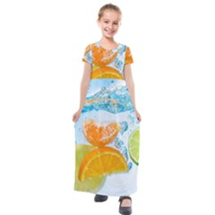 Fruits, Fruit, Lemon, Lime, Mandarin, Water, Orange Kids  Short Sleeve Maxi Dress by nateshop
