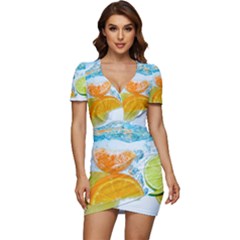 Fruits, Fruit, Lemon, Lime, Mandarin, Water, Orange Low Cut Cap Sleeve Mini Dress by nateshop