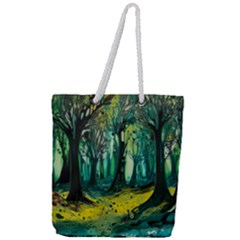 Trees Forest Mystical Forest Nature Junk Journal Landscape Nature Full Print Rope Handle Tote (large) by Maspions