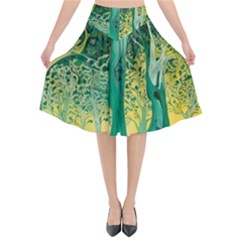 Trees Forest Mystical Forest Nature Junk Journal Scrapbooking Background Landscape Flared Midi Skirt by Maspions