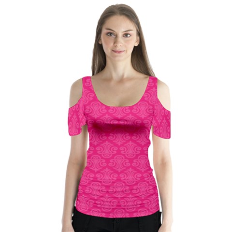 Pink Pattern, Abstract, Background, Bright, Desenho Butterfly Sleeve Cutout T-shirt  by nateshop