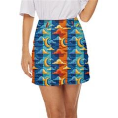 Clouds Stars Sky Moon Day And Night Background Wallpaper Mini Front Wrap Skirt by Maspions